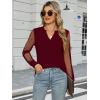 imageWomens Mesh Long Sleeve Shirts Dressy Casual V Neck Blouses Business Work TopsWine Red