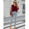imageWomens Mesh Long Sleeve Shirts Dressy Casual V Neck Blouses Business Work TopsWine Red