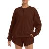 imageAnotherChill Womens Oversized Waffle Knit Lounge Set Long Sleeve Sweatshirt and High Waisted Shorts 2 Piece Casual OutfitBrown