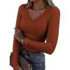 imageLong Sleeve Shirts for Women Lace V Neck Ribbed Fitted TShirt Dressy Business Casual Blouses 2025 Trendy Fall TopsOrange