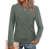 imageSAMPEEL Womens Sweaters Long Sleeve Shirts Fall Fashion 2025 Trendy Tops Ruched Outfits Winter ClothingAll Green