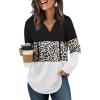 imageSampeel Hoodies for Women Trendy Fall Fashion 2025 V Neck Oversized Sweatshirt Plus Size Tops ClothesBlack and White Leopard Print