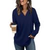 imageSampeel Hoodies for Women Trendy Fall Fashion 2025 V Neck Oversized Sweatshirt Plus Size Tops ClothesNavy Blue