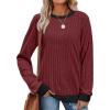 imageSampeel Womens Tops Long Sleeve Shirts Lightweight Sweaters Loose Fit Crewneck Color Block Fall Fashion OutfitsWine Red