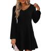 imageWomens Long Sleeve V Neck Sweater Dress Ribbed Knit Casual Babydoll Tiered Short Mini Fall Tunic DressesBlack