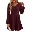 imageWomens Long Sleeve V Neck Sweater Dress Ribbed Knit Casual Babydoll Tiered Short Mini Fall Tunic DressesBurgundy