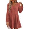 imageWomens Long Sleeve V Neck Sweater Dress Ribbed Knit Casual Babydoll Tiered Short Mini Fall Tunic DressesCaramel