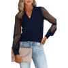 imageWomens Mesh Long Sleeve Shirts Dressy Casual V Neck Blouses Business Work TopsNavy