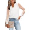 imageWomens Mesh Long Sleeve Shirts Dressy Casual V Neck Blouses Business Work TopsWhite
