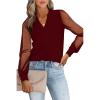 imageWomens Mesh Long Sleeve Shirts Dressy Casual V Neck Blouses Business Work TopsWine Red