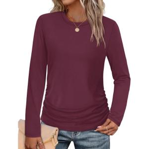 imageSAMPEEL Long Sleeve Shirts for Women Ruched Fall Tops Crew Neck T Shirts Fashion Clothing 2025Purple