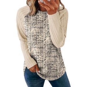 imageSAMPEEL Sweatshirt for Women Long Sleeve Shirts Crewneck Sweaters Fall Fashion Outfits 2025 Trendy Tunic Tops Plus SizeApricotflower