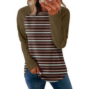imageSAMPEEL Sweatshirt for Women Long Sleeve Shirts Crewneck Sweaters Fall Fashion Outfits 2025 Trendy Tunic Tops Plus SizeStripedorange