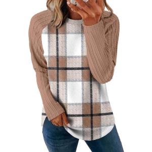 imageSAMPEEL Sweatshirt for Women Long Sleeve Shirts Crewneck Sweaters Fall Fashion Outfits 2025 Trendy Tunic Tops Plus SizeYellow Plaid