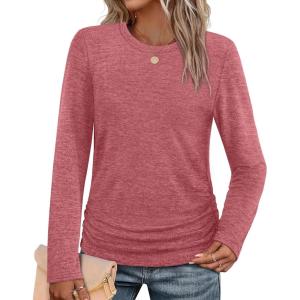 imageSAMPEEL Womens Sweaters Long Sleeve Shirts Fall Fashion 2025 Trendy Tops Ruched Outfits Winter ClothingWatermelon Red