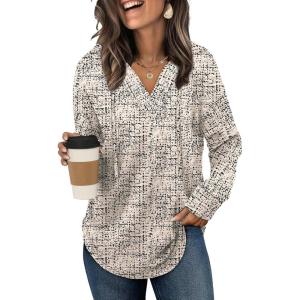 imageSampeel Hoodies for Women Trendy Fall Fashion 2025 V Neck Oversized Sweatshirt Plus Size Tops ClothesApricot Black Print