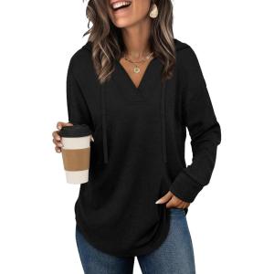 imageSampeel Hoodies for Women Trendy Fall Fashion 2025 V Neck Oversized Sweatshirt Plus Size Tops ClothesBlack