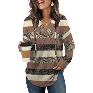 imageSampeel Hoodies for Women Trendy Fall Fashion 2025 V Neck Oversized Sweatshirt Plus Size Tops ClothesGray Stripes