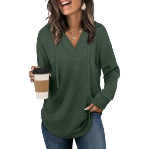 imageSampeel Hoodies for Women Trendy Fall Fashion 2025 V Neck Oversized Sweatshirt Plus Size Tops ClothesGreen
