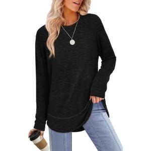 imageSampeel Long Sleeve Shirts for Women Tunic Tops Loose Fit Dressy Crew Neck Pullover Basic Sweaters for Women 2025Black
