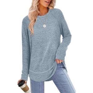 imageSampeel Long Sleeve Shirts for Women Tunic Tops Loose Fit Dressy Crew Neck Pullover Basic Sweaters for Women 2025Blue
