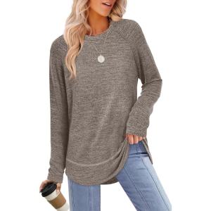 imageSampeel Long Sleeve Shirts for Women Tunic Tops Loose Fit Dressy Crew Neck Pullover Basic Sweaters for Women 2025Coffee