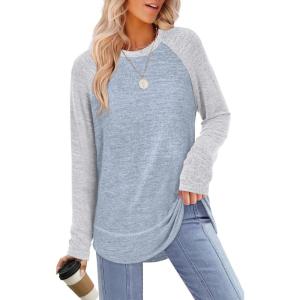 imageSampeel Long Sleeve Shirts for Women Tunic Tops Loose Fit Dressy Crew Neck Pullover Basic Sweaters for Women 2025Light Grey Blue