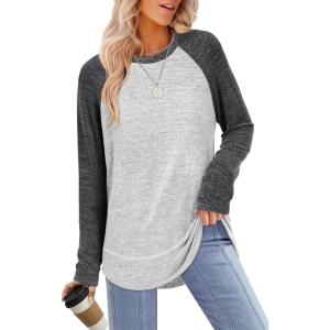imageSampeel Long Sleeve Shirts for Women Tunic Tops Loose Fit Dressy Crew Neck Pullover Basic Sweaters for Women 2025Light and Dark Grey