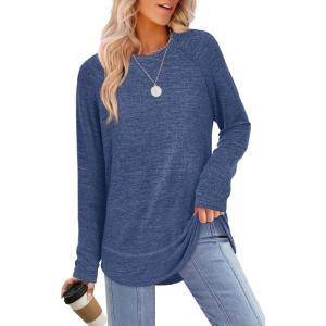 imageSampeel Long Sleeve Shirts for Women Tunic Tops Loose Fit Dressy Crew Neck Pullover Basic Sweaters for Women 2025Navy