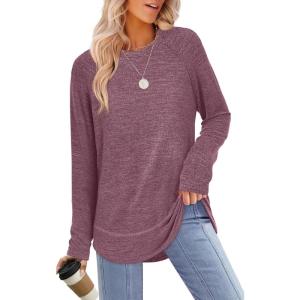 imageSampeel Long Sleeve Shirts for Women Tunic Tops Loose Fit Dressy Crew Neck Pullover Basic Sweaters for Women 2025Purple