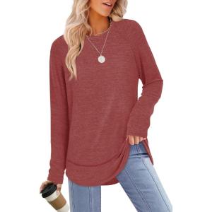 imageSampeel Long Sleeve Shirts for Women Tunic Tops Loose Fit Dressy Crew Neck Pullover Basic Sweaters for Women 2025Red