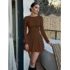 imageKaximil Womens Crew Neck Long Sleeve Corset Mini Dress Ruffle Hem Short Party Club DressesCoffee