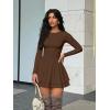 imageKaximil Womens Crew Neck Long Sleeve Corset Mini Dress Ruffle Hem Short Party Club DressesCoffee