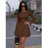 imageKaximil Womens Crew Neck Long Sleeve Corset Mini Dress Ruffle Hem Short Party Club DressesCoffee