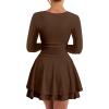 imageKaximil Womens Crew Neck Long Sleeve Corset Mini Dress Ruffle Hem Short Party Club DressesCoffee