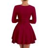 imageKaximil Womens Crew Neck Long Sleeve Corset Mini Dress Ruffle Hem Short Party Club DressesWine Red