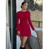 imageKaximil Womens Crew Neck Long Sleeve Corset Mini Dress Ruffle Hem Short Party Club DressesWine Red