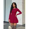 imageKaximil Womens Crew Neck Long Sleeve Corset Mini Dress Ruffle Hem Short Party Club DressesWine Red