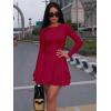 imageKaximil Womens Crew Neck Long Sleeve Corset Mini Dress Ruffle Hem Short Party Club DressesWine Red