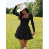 imageKaximil Womens Square Neck Long Sleeve Mini Dress Ruffle Hem Corset Short Party Club DressesBlack