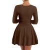 imageKaximil Womens Square Neck Long Sleeve Mini Dress Ruffle Hem Corset Short Party Club DressesCoffee
