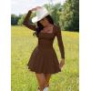 imageKaximil Womens Square Neck Long Sleeve Mini Dress Ruffle Hem Corset Short Party Club DressesCoffee