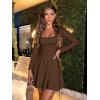 imageKaximil Womens Square Neck Long Sleeve Mini Dress Ruffle Hem Corset Short Party Club DressesCoffee