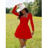 imageKaximil Womens Square Neck Long Sleeve Mini Dress Ruffle Hem Corset Short Party Club DressesRed