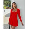 imageKaximil Womens Square Neck Long Sleeve Mini Dress Ruffle Hem Corset Short Party Club DressesRed