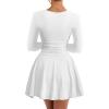 imageKaximil Womens Square Neck Long Sleeve Mini Dress Ruffle Hem Corset Short Party Club DressesWhite