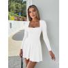 imageKaximil Womens Square Neck Long Sleeve Mini Dress Ruffle Hem Corset Short Party Club DressesWhite