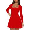 imageKaximil Womens Square Neck Long Sleeve Mini Dress Ruffle Hem Corset Short Party Club DressesRed