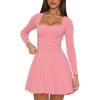 imageKaximil Womens Square Neck Long Sleeve Mini Dress Ruffle Hem Corset Short Party Club DressesWater Pink