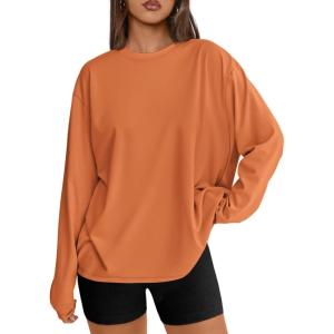 imageTrendy Queen Womens Oversized Long Sleeve T Shirts 2025 Basic Crewneck Tee Fall Tops Casual Workout Y2K ClothesOrange